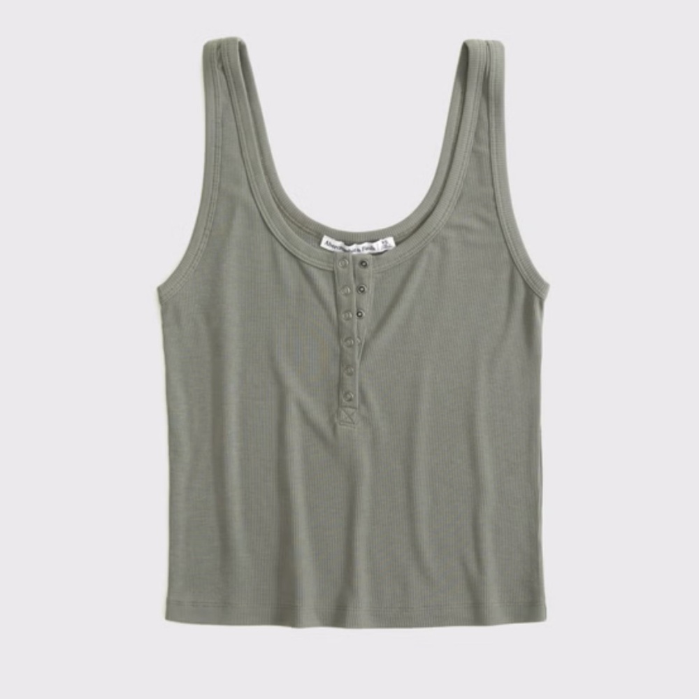 Abercrombie & Fitch Ribbed Sage Green Sleeveless Henley Tank Top - Picture 6 of 12